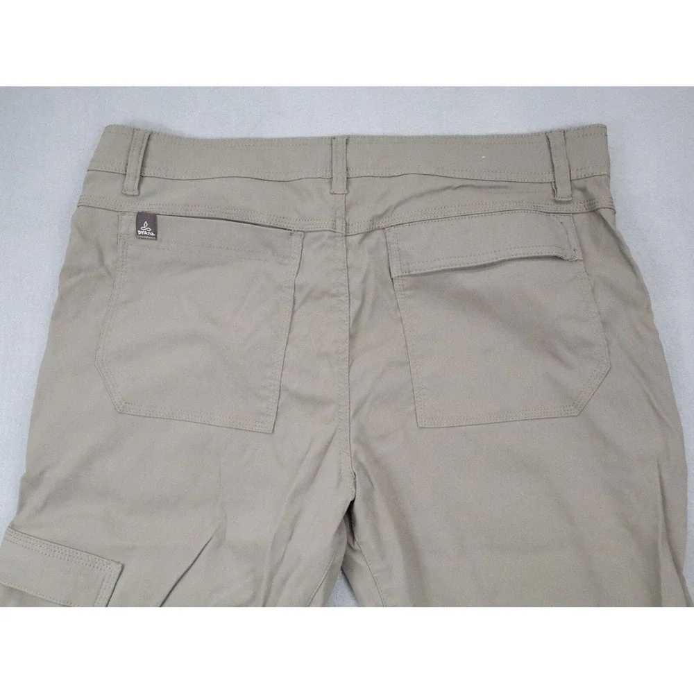 Prana Stretch Zion II Straight Pants Hiking Belt Roll Snap Up Medium 32L Beige‎